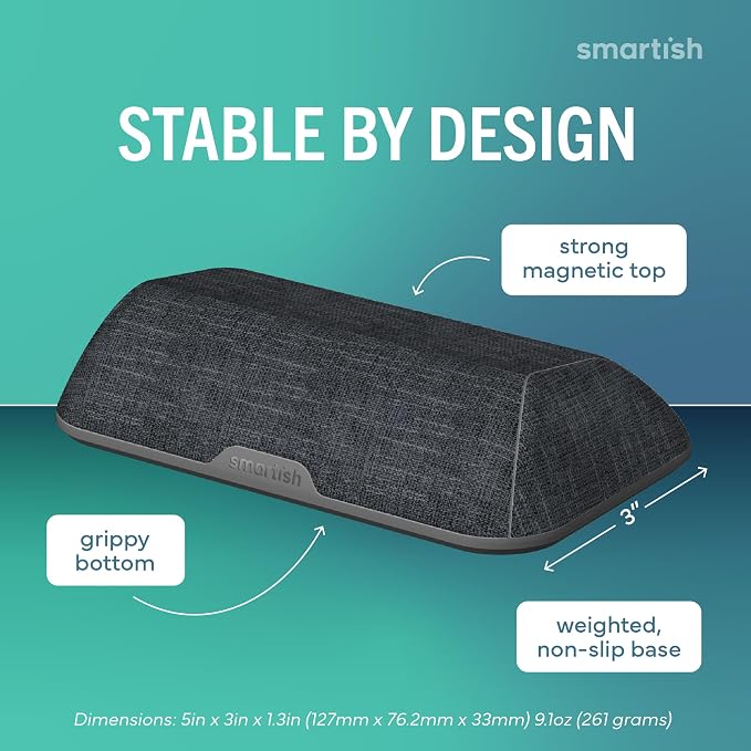 Smartish Magnetic Cord Holder, Bigger Cable Wrangler, Office Desk Organizer | Holds 8 Cords, 2 Cable Clips, Weighted Base, Charger Keeper, Phone Charging Cable Management, Nightstand Accessories, Gray