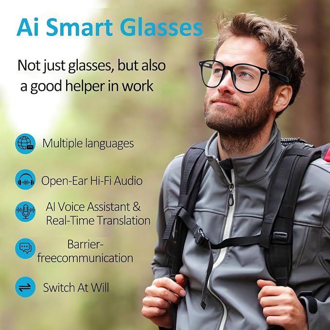 Smart Audio Glasses, Open Ear Bluetooth Sunglasses with Anti-Blue Light and UV Protection Lenses, Wireless Hands-Free Calling and Music for Driving, Business and Daily Wear