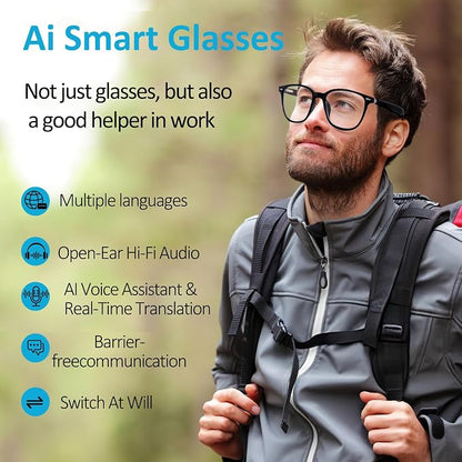 Smart Audio Glasses, Open Ear Bluetooth Sunglasses with Anti-Blue Light and UV Protection Lenses, Wireless Hands-Free Calling and Music for Driving, Business and Daily Wear
