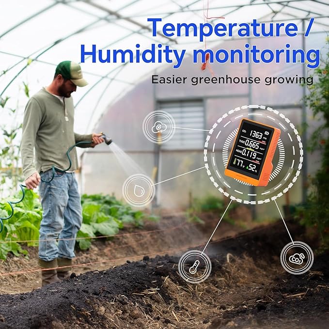 5-in-1 Professional Indoor Air Quality Monitor Indoor Portable CO2 Monitor | Temperature | Formaldehyde Detector | Humidity TVOC | Air Quality Tester - Confined Space Clean Air Monitor (Orange)