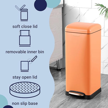 happimess HPM1007G Betty Retro 8-Gallon Step-Open Trash Can, Fingerprint Resistant, Modern, Minimalistic for Home, Kitchen, Laundry Room, Office, Bedroom, Bathroom, Carrot Cake
