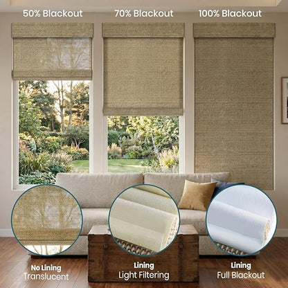 Motorized Roman Woven Woods Shades Work with HomeKit/Alexa/Google Home,Cordless Motorized Blinds,Custom Size,Crocheting Light Brown