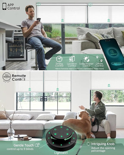 Yoolax Motorized Blinds with Remote, Light Filtering Smart Roller Shades Work with Alexa, Google, Apple Homekit, Custom Automatic Shades with Voice Control for Living Room (Pure White)