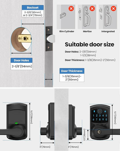 Smart Fingerprint Keyless Keypad Door Lock with Handle Biometrics Deadbolts