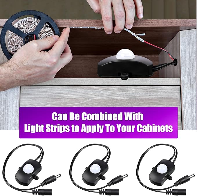 Hortsun 6 Pieces DC 5V-24V 5A PIR Motion Activated Sensor Light Switch Occupancy Motion Sensor with DC Coupler Cable for Party LED Strip Light