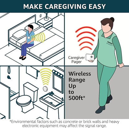 Caregiver Pager Wireless Nurse Call Button for Elderly Home Monitoring Alert System Portable Alarm Bell Seniors Patients Emergency 3 Call Buttons, 2 Pagers