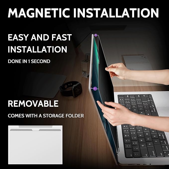 Peslv Magnetic 360° Privacy Screen for Macbook Pro 13 Inch (2016-2022, M1, M2), Removable Matte Anti Glare Blue Light Protector 4 Way Private Security Filter for 13.3" Mac Laptop Computer
