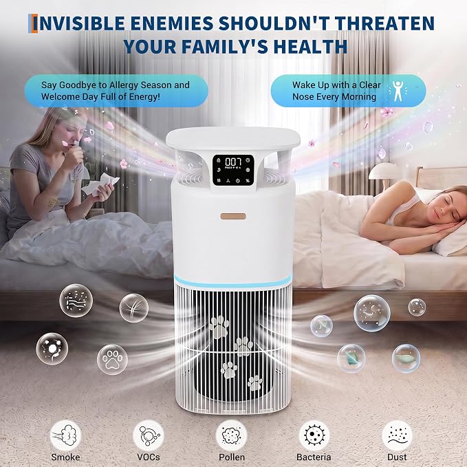 Smart Air Purifier for Home Large Room up to 3700 Ft² & Washable Pre-Filter