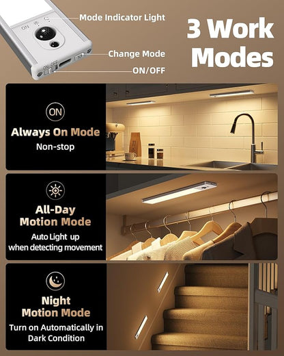 EZVALO 5-Pack Under Cabinet Lighting with Charging Station, 2400mAh Motion Sensor Light, LED Coutner Lights Wireless, 3000K Dimmable, Timer, Magnetic, with Remote Control for Kitchen, Closet, Stair