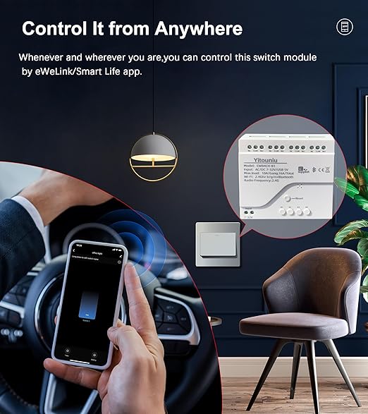 EWeLink 4-Channel Smart WiFi Relay Switch Module, AC7-32V, APP Remote Control, Bluetooth RFRemote Control, Point/Self-Locking/Interlocking, Compatible with Alexa Google Home