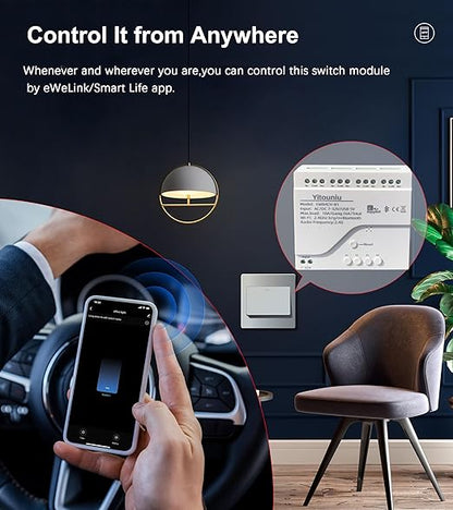 EWeLink 4-Channel Smart WiFi Relay Switch Module, AC7-32V, APP Remote Control, Bluetooth RFRemote Control, Point/Self-Locking/Interlocking, Compatible with Alexa Google Home