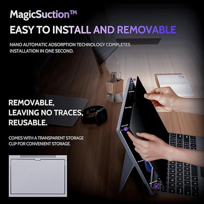 Peslv Privacy Screen for 10.5 Inch Surface Go 4/3/2/1, MagicSuction™ Removable Anti Spy Black Protector, Glare Blue Light Filter for Microsoft Laptop Computer Monitor