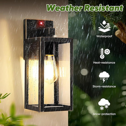 2-Pack Upgraded Motion Sensor Outdoor Wall Lights, Dusk to Dawn Porch Lights Outdoor Wall Sconce Lantern, 3 Lighting Modes Exterior Lighting Fixtures, Bronze Outside Lights for House Front Door Garage