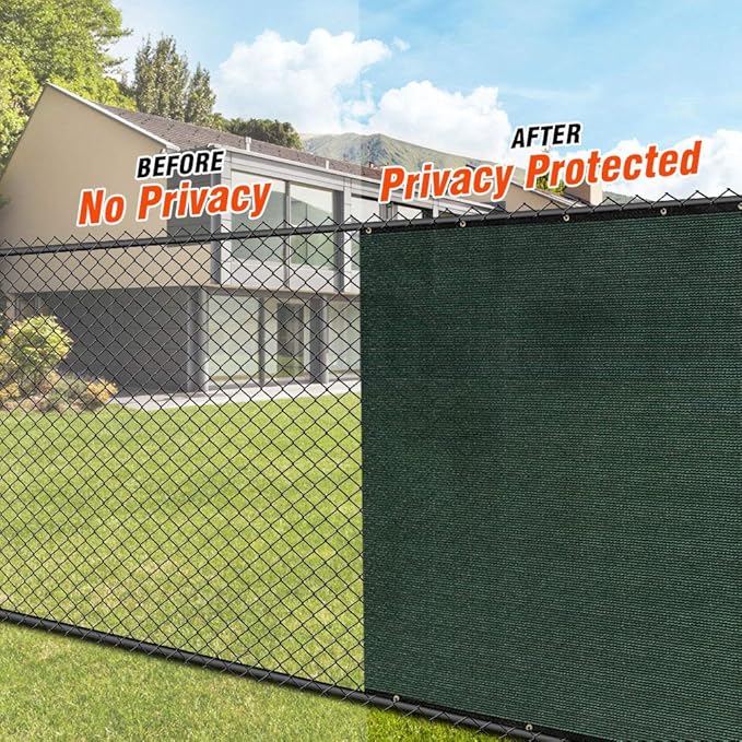 iCover 5x25ft Privacy Screen Fence, Outdoor Fencing Panels, Garden Windscreen Mesh Shade Sail Net Barrier, Include Reinforced Bindings and Brass Grommets Cable Zip Ties, Green