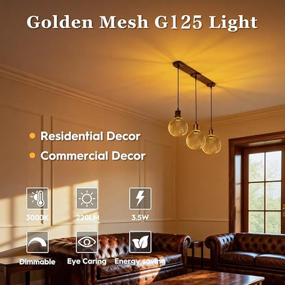 Unique Decorative LED Light Bulb, Fanvy Golden Metal Cage Edison Light, 40W Equivalent,125mm Bulb for Indoor Decor Floor lamp & Table lamp, 3.5W Cozy White 2200K Dimmable,MINI Bulb Series