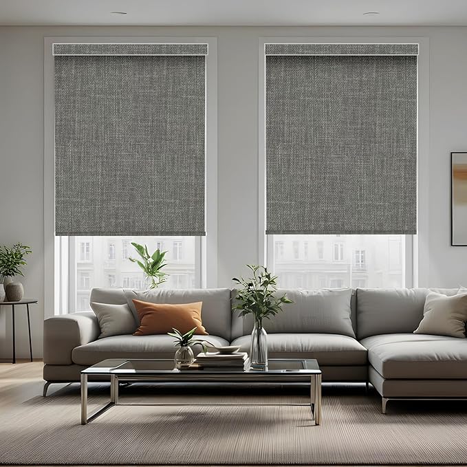 Motorized Roller Shade with Remote,100% Blackout Automatic Shades for Windows,Work with Homekit, Alexa, Google Home,Electric Blinds with Solar Pannel,Custom up110''Wx128''H,Gentle Dove