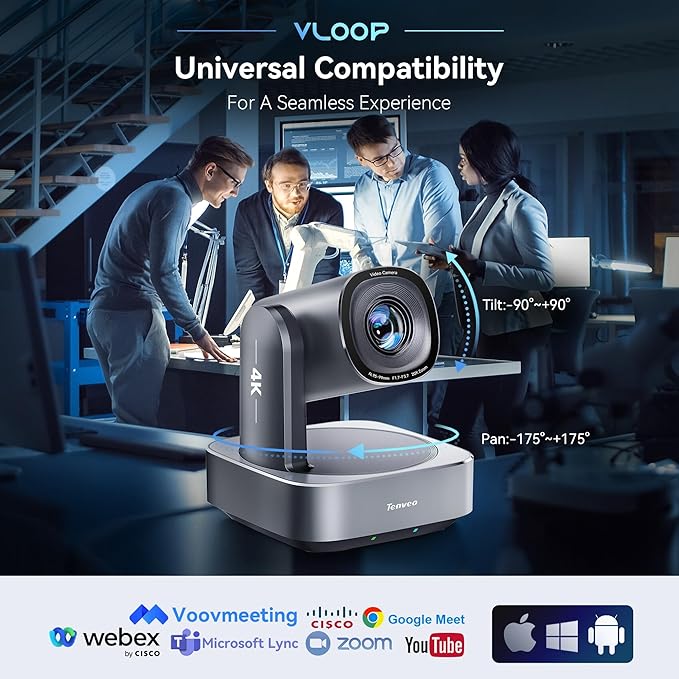 Tenveo 4K PTZ Camera, AI Humanoid & Face Auto-Tracking, 20X Optical + 8X Digital Zoom, USB3.0/HDMI/LAN PoE IP Live Streaming for Church Worship Broadcast Events Video Conference YouTube OBS
