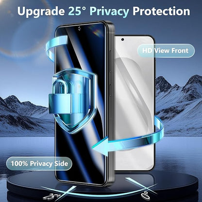 2 Pack for Samsung Galaxy S25 Privacy Screen Protector Tempered Glass, Fingerprint Unlocking, 25° Anti Spy, Full Coverage, Case Friendly, Easy Installation, Compatible with Galaxy S25/ S24