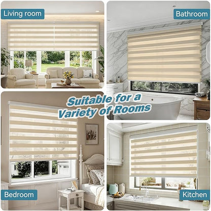 Interior Window Shades, Smart Dual Layer Light Filtering Blinds Compatible with Alexa & Google Home, Customized Size Cordless Electric Window Shades, (Apricot, 55% Blackout)