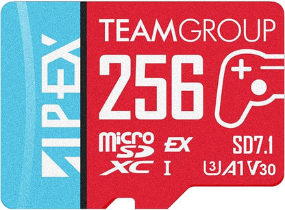 TEAMGROUP APEX 256GB microSD Express Card, microSDXC Memory Card U3 A1 V30 R/W up to 800/700 MB/s, for Nintendo Switch2, UHS-I Compatible, with Adapter TAPMSDE256GIV30A102