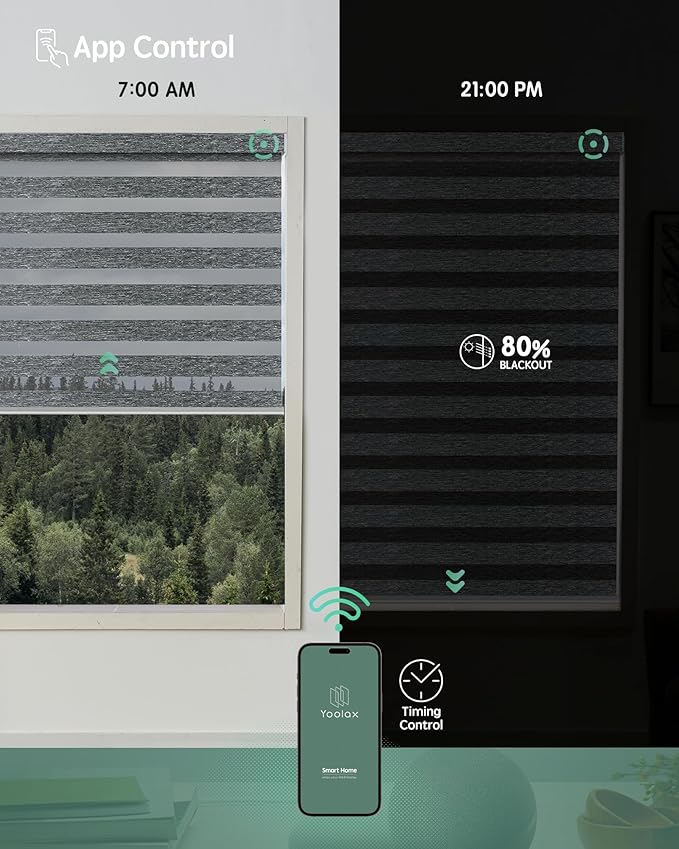 Yoolax Motorized Blinds with Remote, Motorized Zebra Shades Compatible with Alexa, Privacy Motorized Blinds, Zebra Shades for Windows Custom Size(V-Jungle Dark Grey)