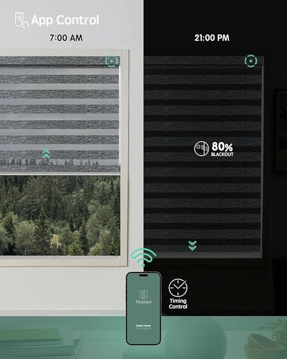 Yoolax Motorized Blinds with Remote, Motorized Zebra Shades Compatible with Alexa, Privacy Motorized Blinds, Zebra Shades for Windows Custom Size(V-Jungle Dark Grey)
