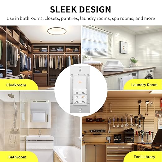 Minoston Timer Lights Switch, 1-60 Min, Countdown Wall Timer for Bathroom Fans, Heaters, Adjustable LED Brightness, 120VAC, Neutral Required, ETL and FCC Listed, White (MT11N)