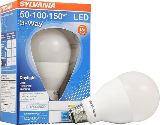 Sylvania A21 LED Light Bulb, 3 Way, 50W/ 100W/ 150W, 13 Year, Non-Dimmable, Up to 2600 Lumens, 5000K, Daylight - 1 Pack (79770)