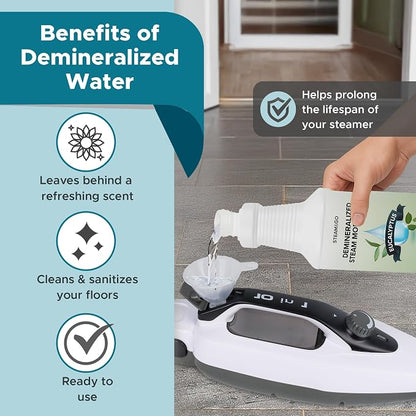 Steam & Go Demineralized Water for Steam Mop – Eucalyptus Mint Scent, 32 oz (Pack of 18) | Scented Floor Cleaner Solution, Ready-to-Use, Compatible with Any Steam Cleaner