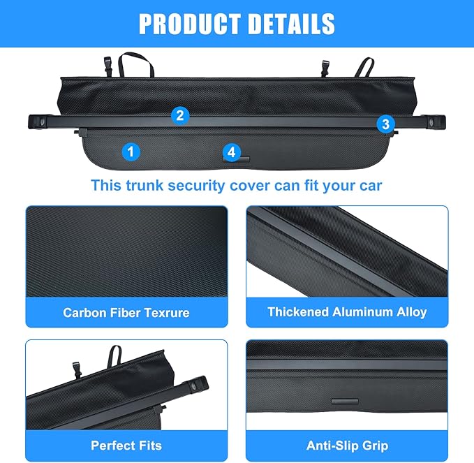 AUXKO Retractable Cargo Cover for Honda CRV 2023-2026, Trunk Cover Shade Cover for 2025 2026 Honda CRV, Shielding Shade Anti-Peeping Luggage Privacy Screen,Carbon Fiber(NOT for Sport Touring Hybrid)