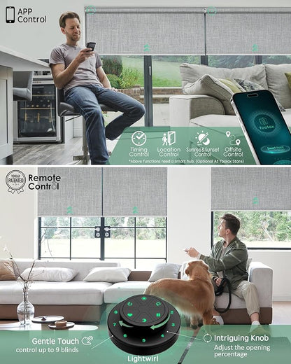 Yoolax Motorized Blinds with Remote, 100% Blackout Smart Roller Shades Work with Alexa, Google, Apple Homekit, Custom Automatic Shades with Voice Control for Bedroom Office (Light Gray)