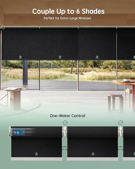 Yoolax Smart Coupled Roller Shades Compatible with Alexa Google, Motorized Blinds with Remote Blackout Coupled Roller Shades for X-Large Windows, Custom Size (XL Coupled-Black)