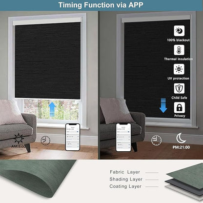 Bringnox Motorized Blinds with Remote,100% Blackout Smart Roller Blinds Compatible with Apple Homekit Google Home and Alexa Via HUB,and Customized (Treebark obsidian-28)