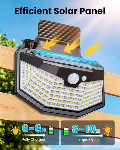 800LM Clip On Solar Lights Outdoor, 270° Wide Angle Motion Sensor Outdoor Lights with 115 LEDs & 3 Modes, IP65 Waterproof Solar Fence Lights Outdoor for Deck, Gutter, Patio, Backyard, Railing 2Pack