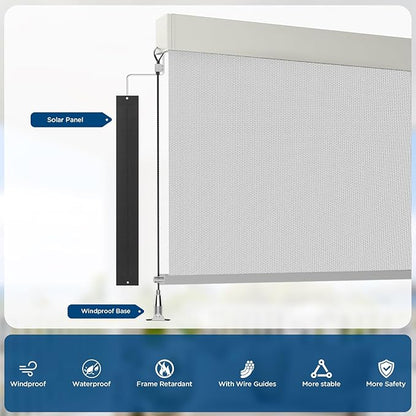 Motorized Outdoor Shades, Custom Patio Roller Blinds with Remote, Smart Exterior Sun Shades Compatible with Alexa, HomeKit, Google Home (5% Openness Sliver)
