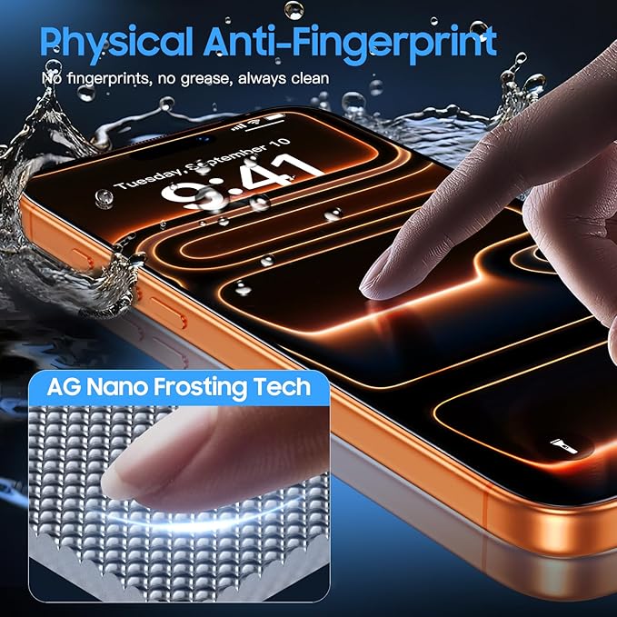 Uyiton Compatible with iPhone 17 Pro Max Matte Screen Protector - Anti-Fingerprint [Easy to Install] Shatterproof Full Coverage Smooth as Silk 9H Tempered Glass Screen Cover, 2 Pack