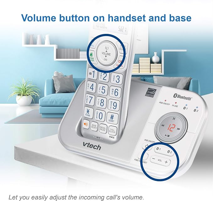 VTech VS112-37 DECT 6.0 Bluetooth 3 Handset Cordless Phone for Home with Answering Machine, Call Blocking, Caller ID, Intercom and Connect to Cell (Silver & White)