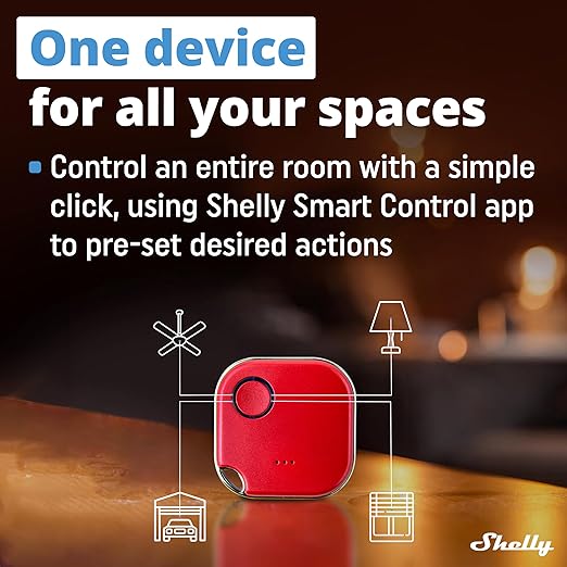 Shelly BLU Button1 Red | Bluetooth-Operated Action and Scenes Activation Button | Home Automation | iOS Android App | No Hub Required | Long Battery Life | LED Indication | Buzzer | Broad Range