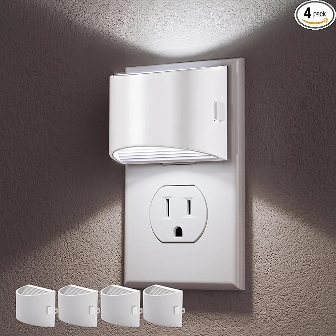 DORESshop Night Light, Night Lights Plug into Wall, Adjustable, 5000K | 3 Level Brightness Adjustable Night Light, Dusk to Dawn Sensor Nightlights for Adults, Bedroom, Bathroom, Hallway, 4 packs