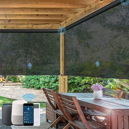 Motorized Outdoor Roller Shades,Patio Roll Up Blind Work with Alexa,Google Home,Apple Homekit,Remote Control Sun Shade,Waterproof &Windproof Smart Blinds for Porch,Sirus Coffee, 5% Openness
