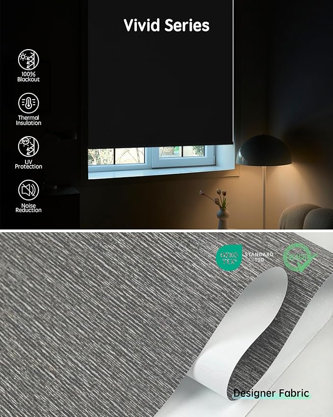 Yoolax Motorized Blinds with Remote, Designer Smart Blinds Work with Alexa, Google, Apple Homekit, 100% Blackout Motorized Shades Custom Electric Shades Voice Control (V-Rock Stripe)
