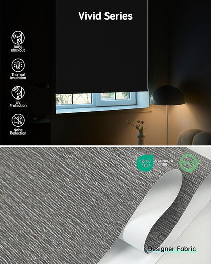 Yoolax Motorized Blinds with Remote, Designer Smart Blinds Work with Alexa, Google, Apple Homekit, 100% Blackout Motorized Shades Custom Electric Shades Voice Control (V-Rock Stripe)