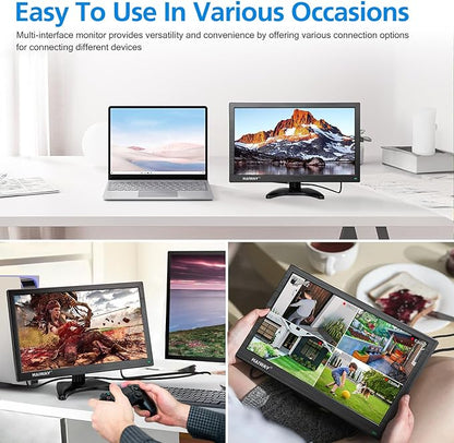 Haiway 15.6 inch Small Computer Monitor, High Resolution 1920x1080P Small hdmi Monitor with HDMI/VGA/BNC/AV/USB Port for PC, Laptop, CCTV Security Monitors with Remote Control, Built-in Speakers