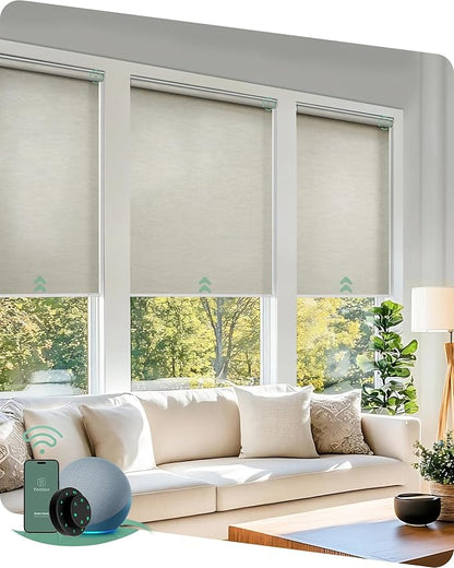Yoolax Motorized Blinds with Remote, Light Filtering Smart Roller Shades Work with Alexa, Google, Apple Homekit, Custom Automatic Shades with Voice Control for Living Room (Jacquard Coffee)
