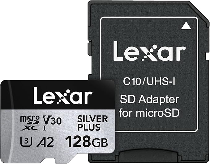 Lexar 128GB Professional Silver Plus Micro SD Card, UHS-I, C10, U3, V30, Full HD & 4K, Up to 205/150 MB/s microSDXC Memory Card, for Videographers, Gamers (LMSSIPL128G-BNANU)