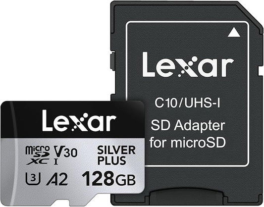 Lexar 128GB Professional Silver Plus Micro SD Card, UHS-I, C10, U3, V30, Full HD & 4K, Up to 205/150 MB/s microSDXC Memory Card, for Videographers, Gamers (LMSSIPL128G-BNANU)