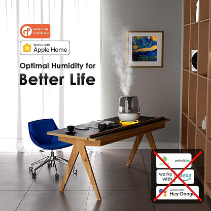 Airversa Humidifiers for Home Bedroom Large Room Smart Works with Apple Home over Thread 5.5L Cool Mist for Indoor Use App/Voice Control, Dazzling Lighting Effects (Pebble Grey, Humelle AH1)