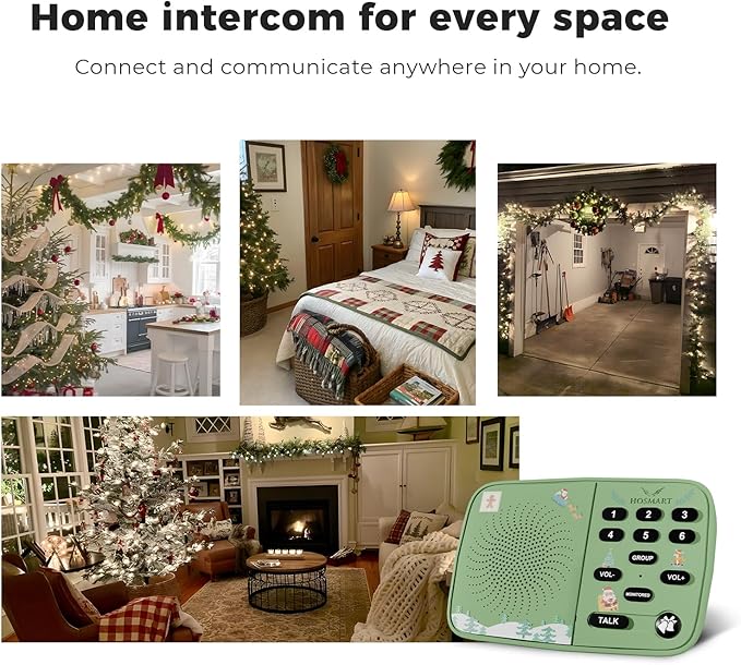 Hosmart UltraSpeak Intercoms Wireless for Home, Holiday Christmas Edition Intercom System for Home Use, Clear Sound Intercom for Business with 1300 Ft Range, Gift for Family Friend Elderly(4Packs)