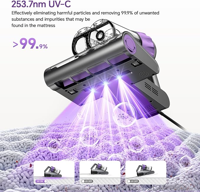 Mattress Vacuum Cleaner 18Kpa Bed Vacuum Cleaner with Smart Dust Sensor,UV-C Light,HEPA Filter,150°F Heat,500W Powerful Handheld,for Pet Hair,Sofa,Couch CribValentine's Day Gift Ideas for Women