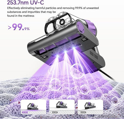 Mattress Vacuum Cleaner 18Kpa Bed Vacuum Cleaner with Smart Dust Sensor,UV-C Light,HEPA Filter,150°F Heat,500W Powerful Handheld,for Pet Hair,Sofa,Couch CribValentine's Day Gift Ideas for Women
